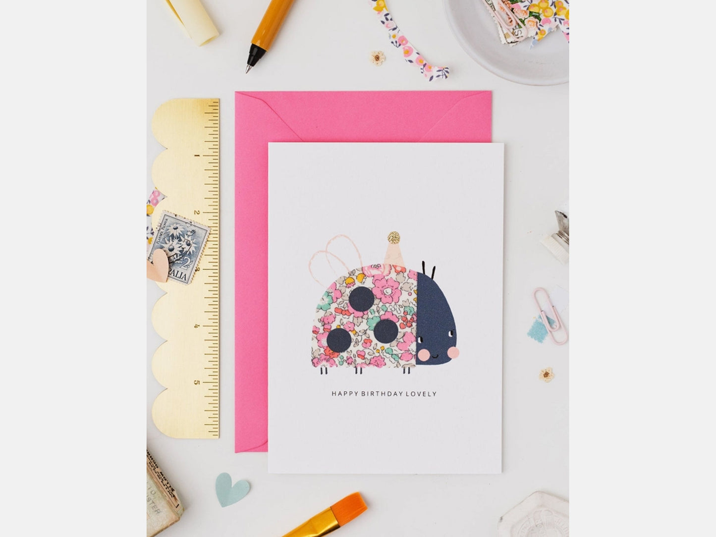 Ladybird Birthday Card - Liberty Betsy Ann Print