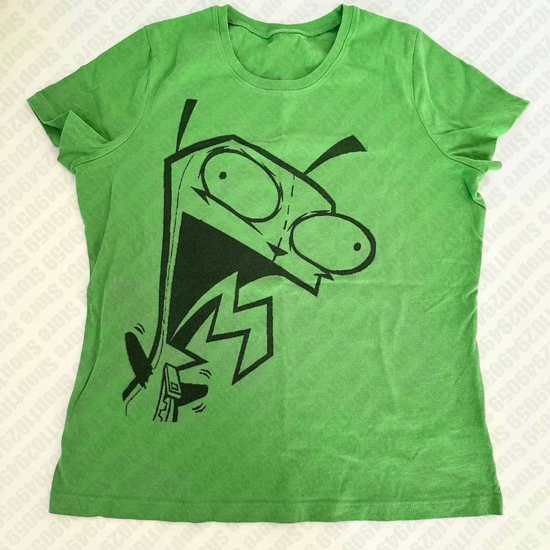 90s Streetwear Green Goth Baby Tees Y2K Tops Harajuku Letter Print Graphics Kawaii Short Sleeve T-shirts E-girl Slim Crop Tops