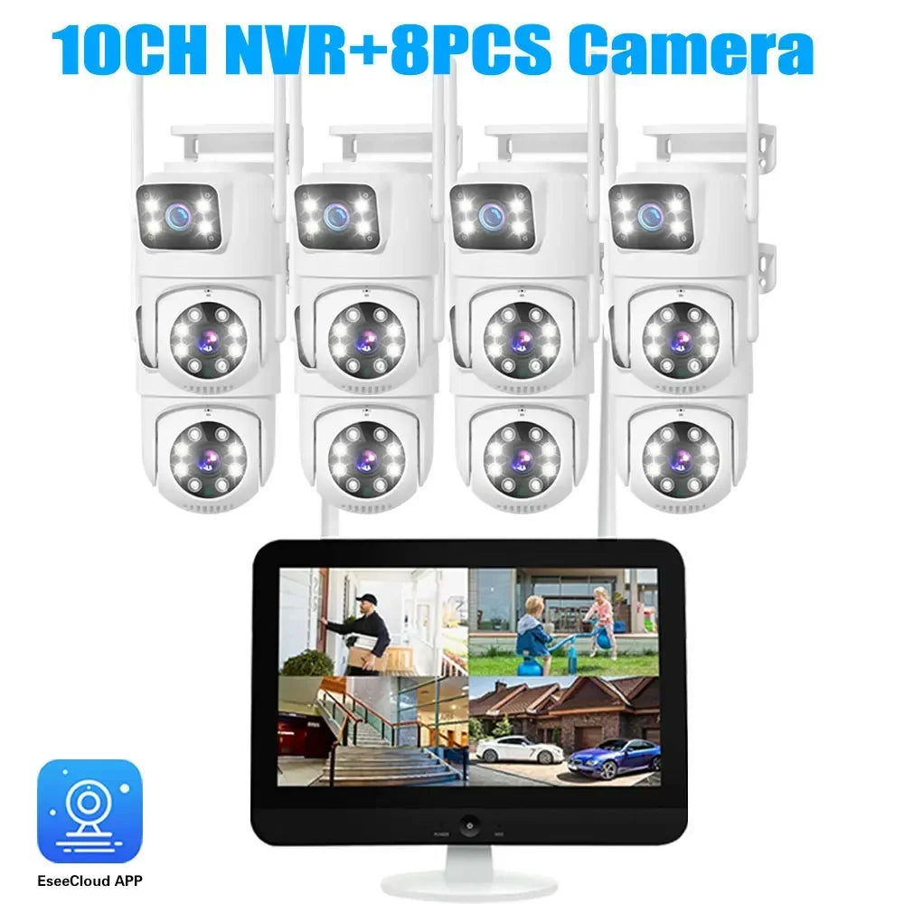 CCTV Security 8MP Dual Lens PTZ Camera 10CH 12.5"Inch LCD Screen Monitor Wifi NVR Kit Wireless Home 4K Security Camera System