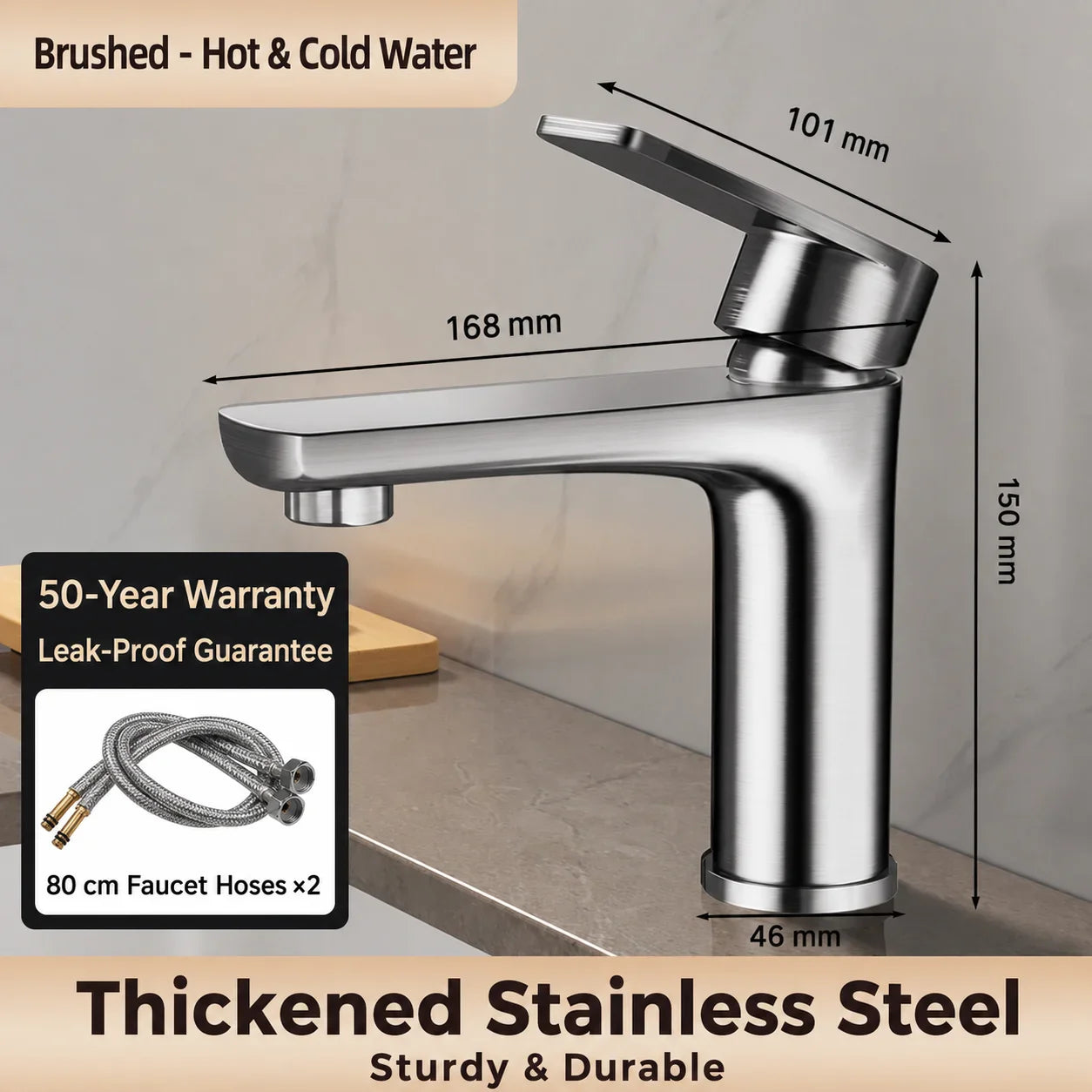 304 Stainless Steel Bathroom Sink Faucet Hot Cold Mixer Tap Single Handle Washbasin Faucet for Vanity
