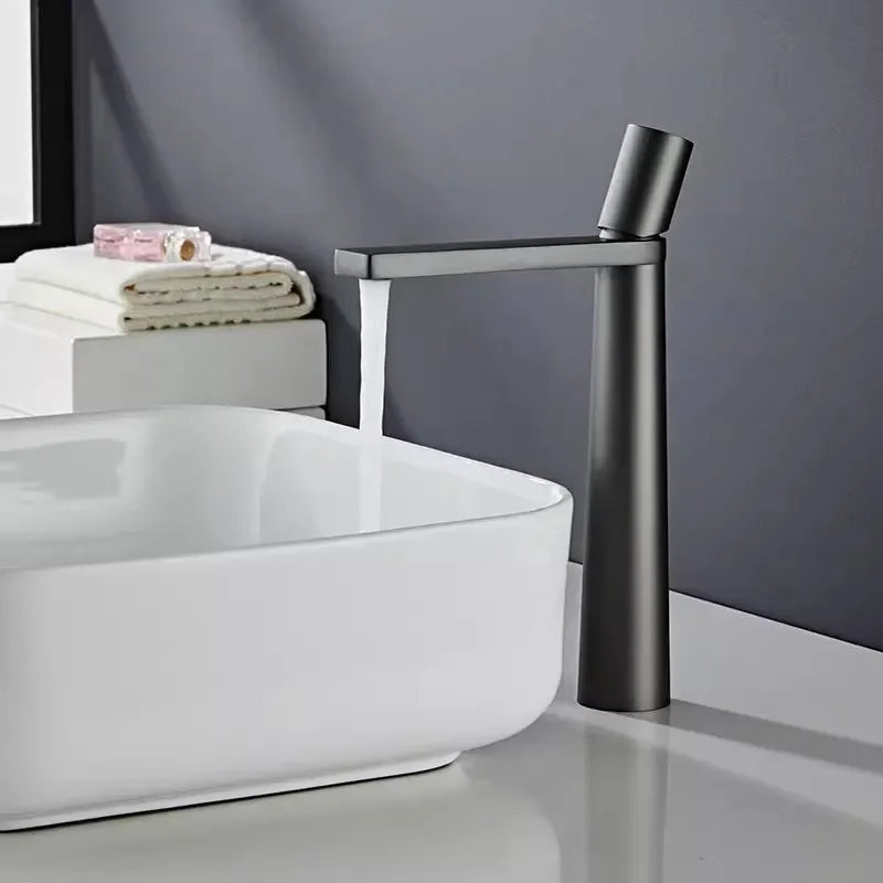 Black Bathroom Faucet Gray Basin Faucets Hot & Cold Bathroom Sink Faucet Deck Mounted Lavotory Faucet Mixer Water Tap SS 304