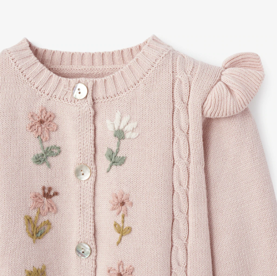 Blush Floral Embroidered Knit Baby Cardigan