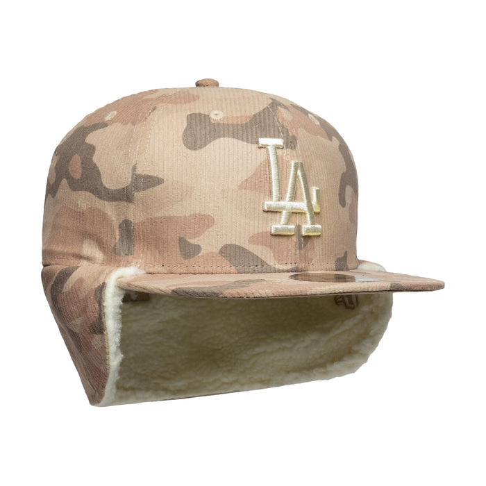 Pictured is this MLB Cord LA Dodgers Downflap 59FIFTY Fitted cap in light beige. 8