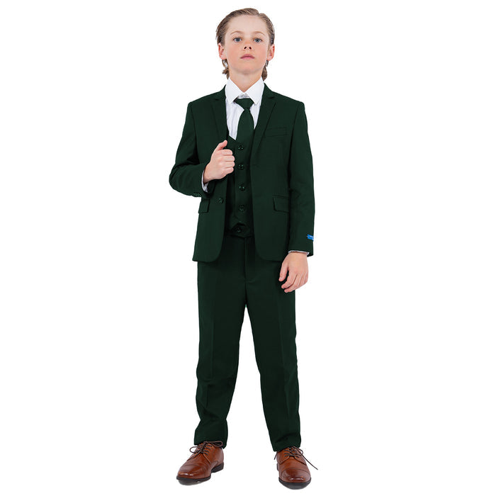 Perry Ellis Boys Green 5-Piece Suit Set - Front View | Kids Wedding Ring Bearer Formal | KCT Menswear