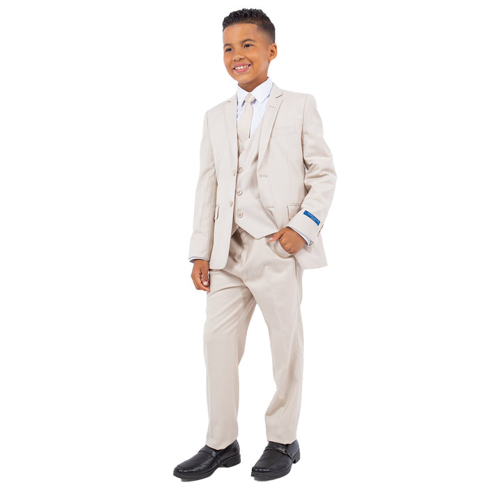 Perry Ellis Boys Tan 5-Piece Suit Set - Front View | Kids Wedding Ring Bearer Formal | KCT Menswear