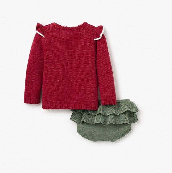 Red Santa Baby Ruffle Sleeve Sweater & Bloomer Set