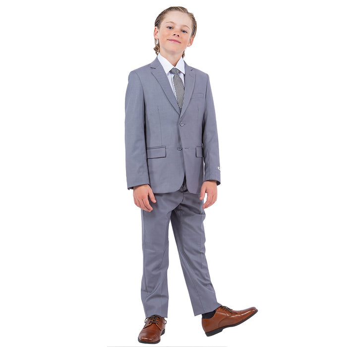 Stacy Adams Boys Grey 5-Piece Suit Set - Front View | Kids Wedding Ring Bearer Formal | KCT Menswear