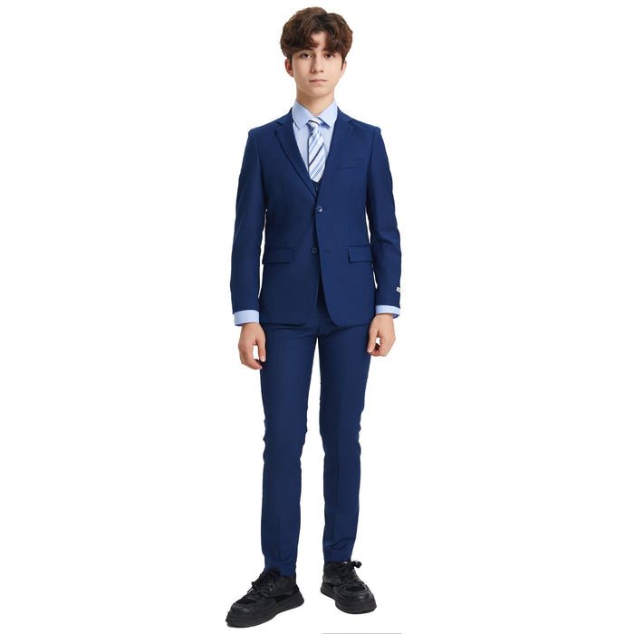 Stacy Adams Boys Indigo 5-Piece Suit Set - Front View | Kids Wedding Ring Bearer Formal | KCT Menswear
