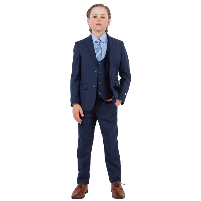Stacy Adams Boys Navy 5-Piece Suit Set - Front View | Kids Wedding Ring Bearer Formal | KCT Menswear