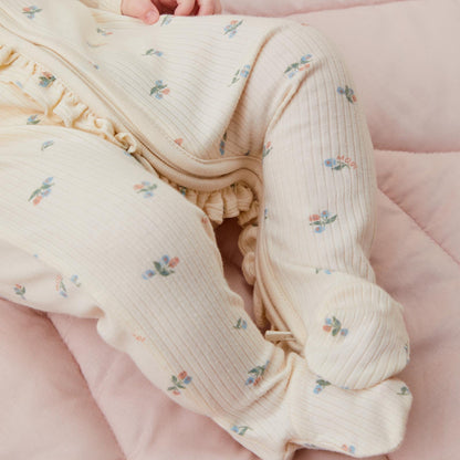 Floral Frilled Ribbed Clever Zip Sleepsuit