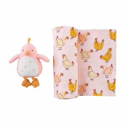 PINK CHICK SWADDLE AND RATTLE