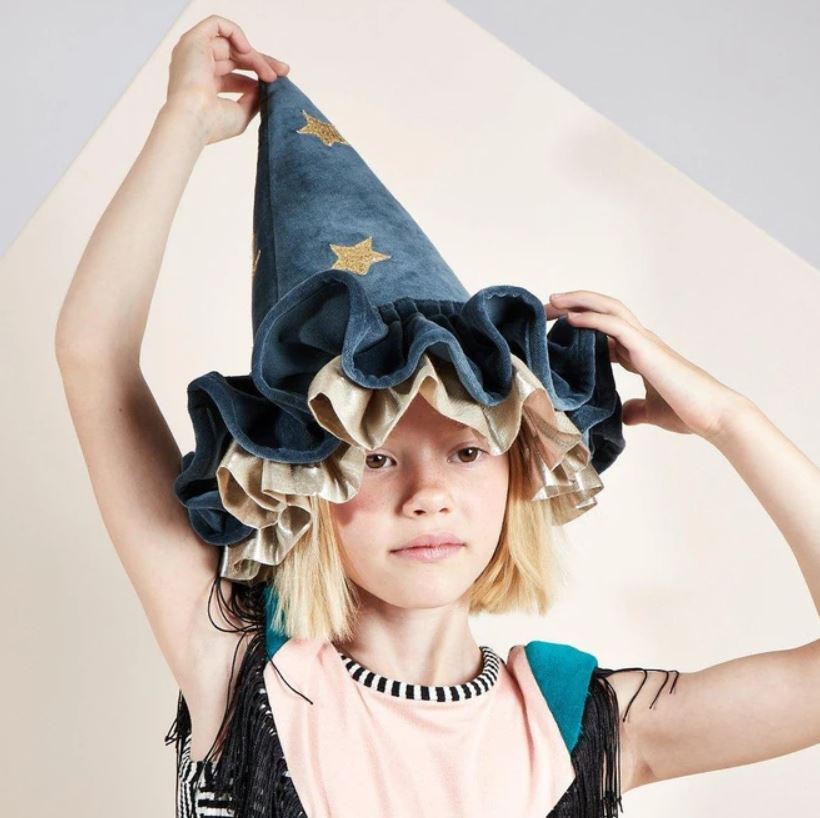 Pointed Soft Blue Velvet Witch Hat