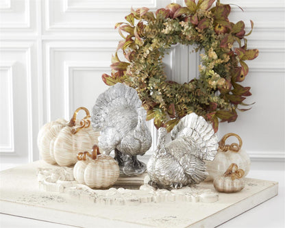 Handblown Glass Cream and Gold Swirl Pumpkin