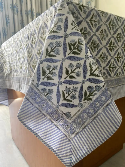 Coastal Blue Hand Block Printed Cotton Modern Tablecloth Dining Table Cover Custom Sizes Party Wedding Home Baby Shower Gift