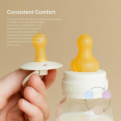 BIBS World Slow/Medium Flow Baby Bottle Round Latex 4 Pack - Ivory