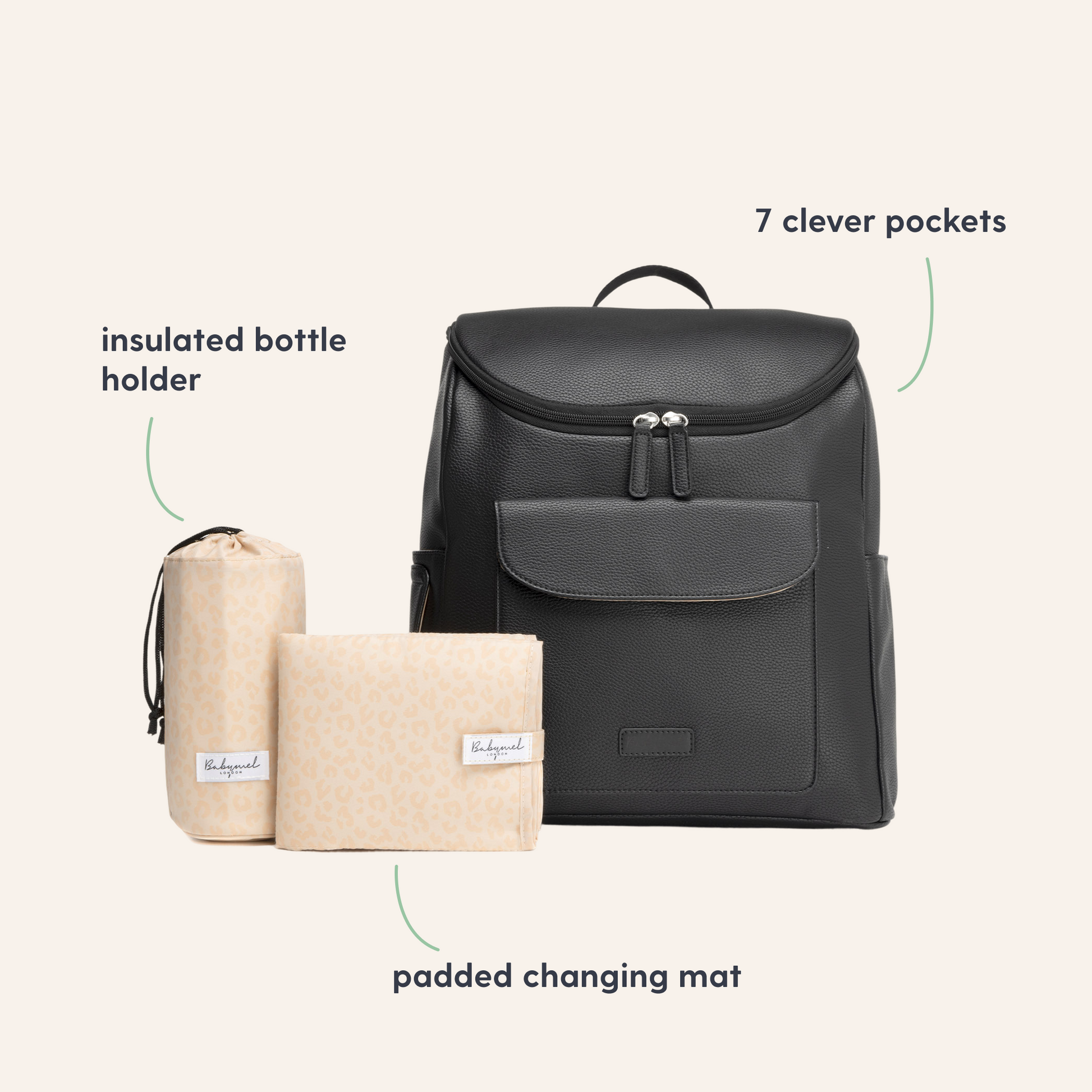 Babymel Lennox Vegan Leather Convertible Changing Backpack - Black
