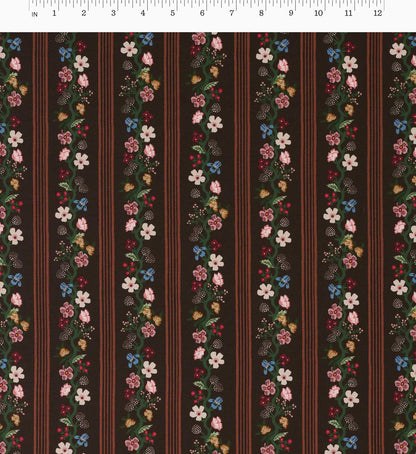 Floral Trellis Stripe Cotton Fabric - Cocoa
