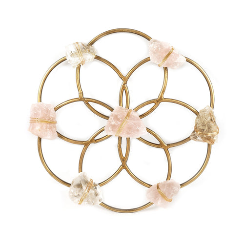 Small Flower of Life Crystal Grid - Rose Quartz and Quartz