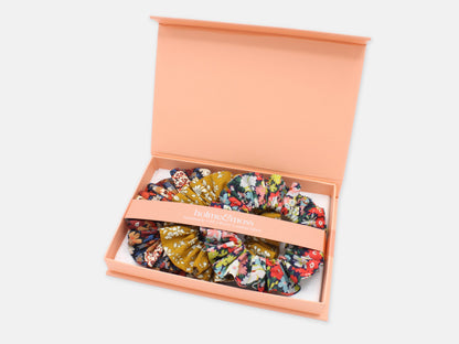 Scrunchie Gift Box, Liberty Print Golden Blooms Collection, Set of Three
