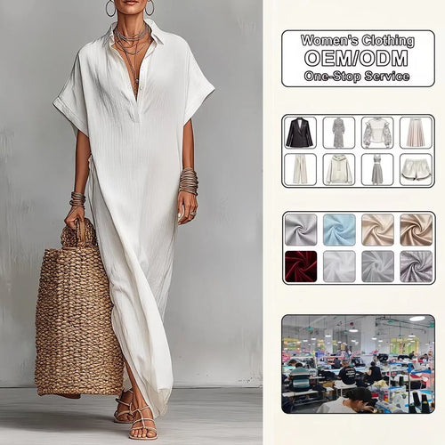 2026 Summer Maxi Pure Color Casual Fashion Sleeve Flared Side Split Dress