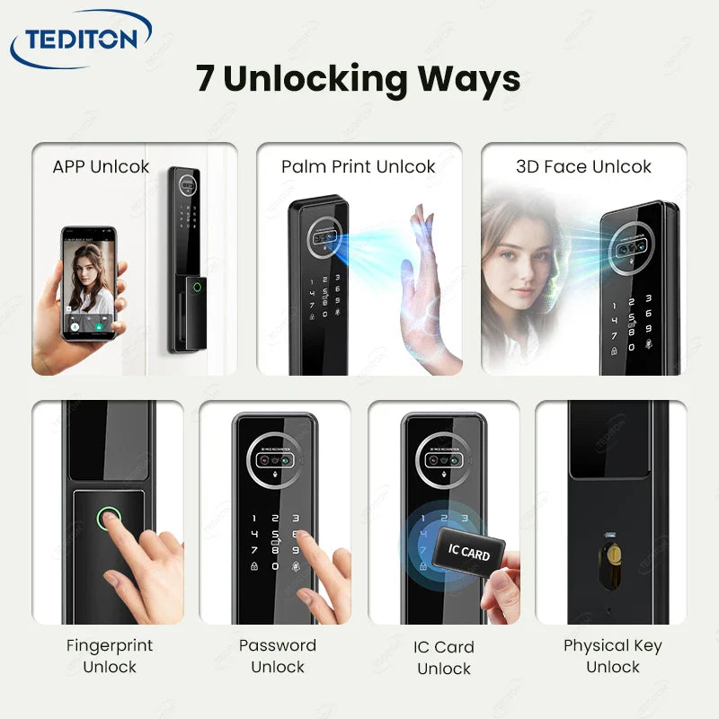 6068 Mortise Smart Door Lock Palm Vein Face Recognition with Camera Matter Tuya WiFi Fingerprint Password Card Key Security