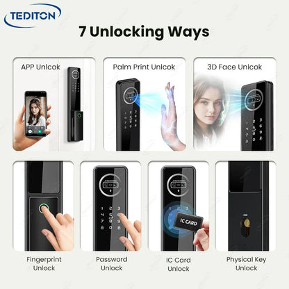 6068 Mortise Smart Door Lock Palm Vein Face Recognition with Camera Matter Tuya WiFi Fingerprint Password Card Key Security
