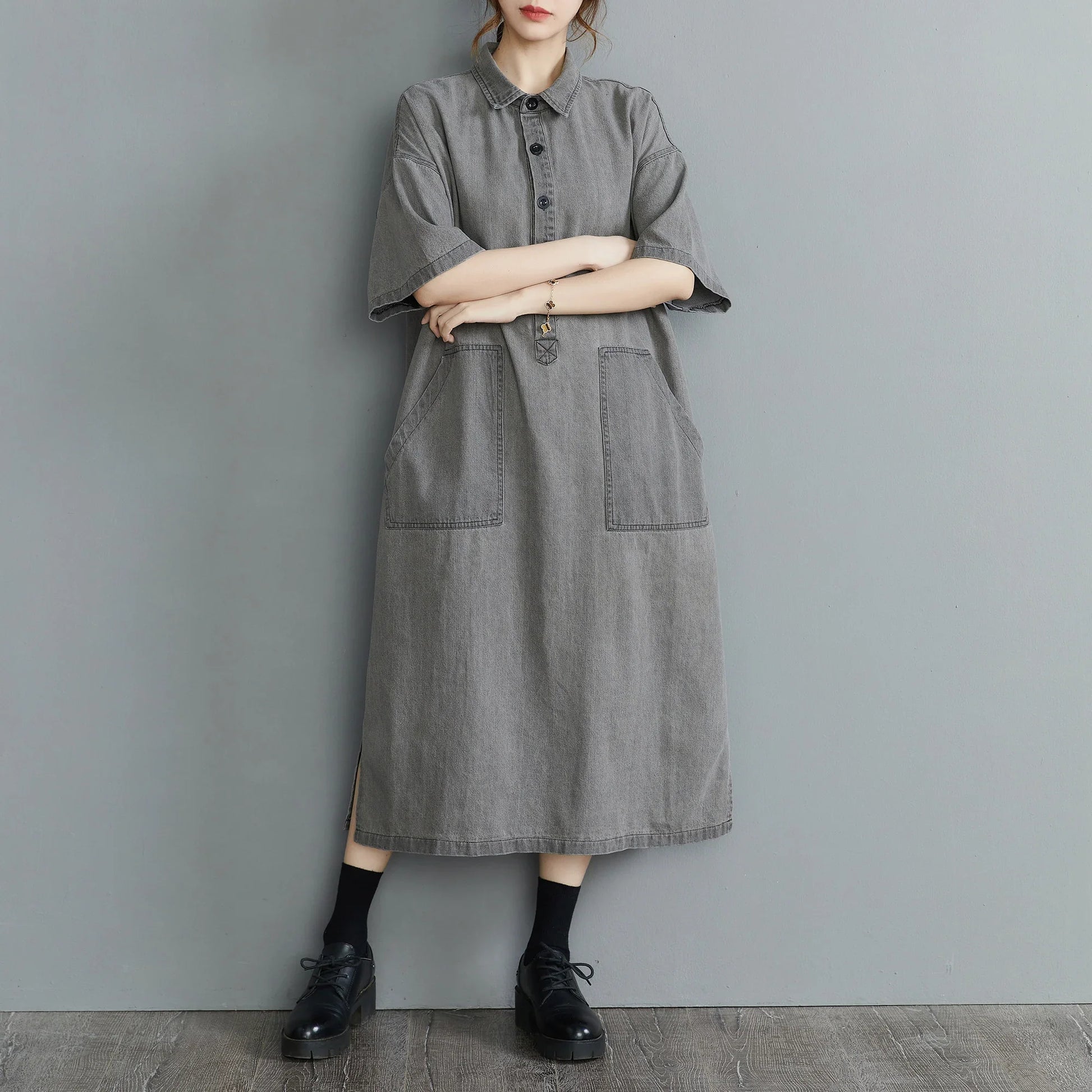 Boutique Wholesale 2025 Summer New Fashionable Retro Lapel Loose Casual Denim Women's Dress