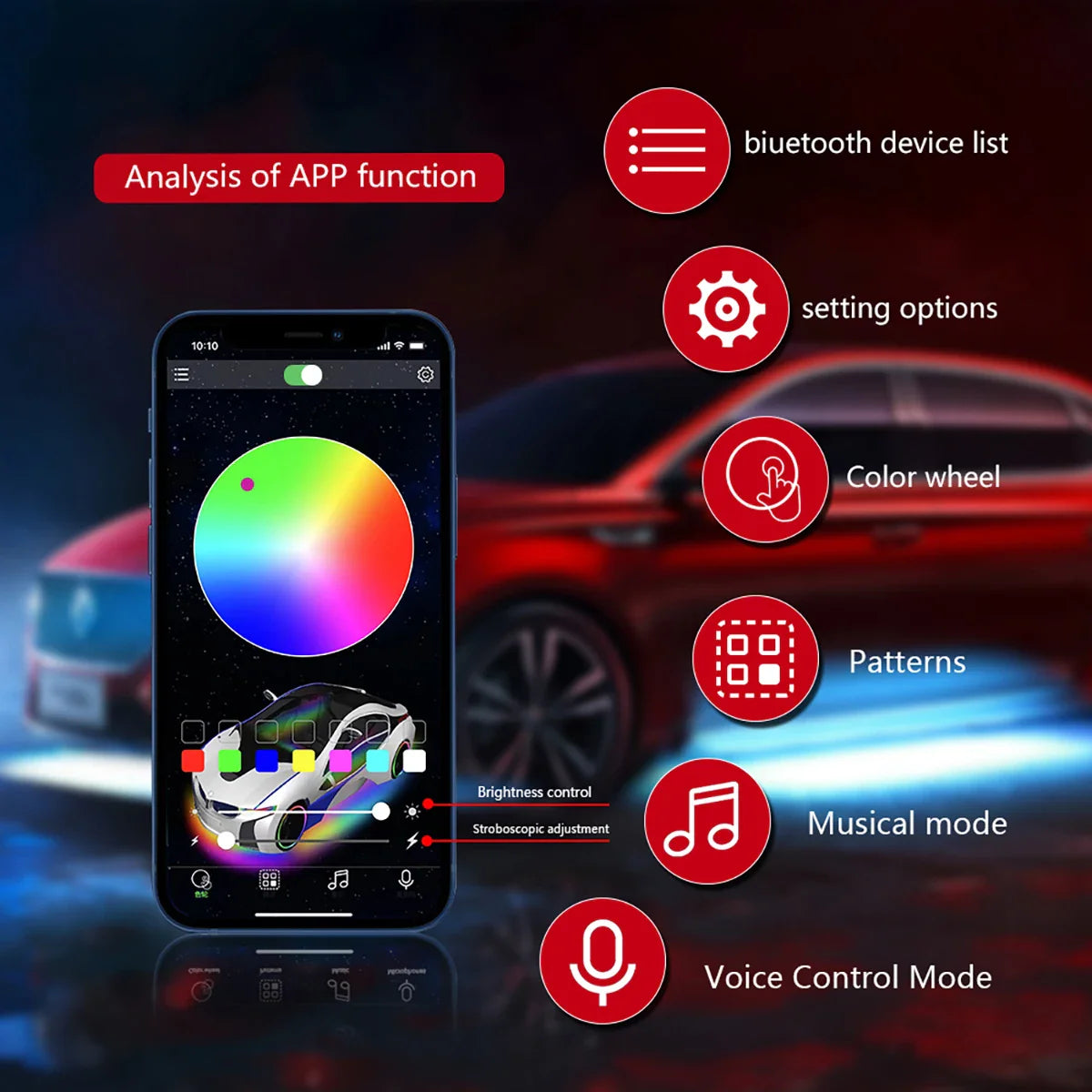 12V Mini Rock Light Colorful LED Ambient Music Lamp for Car UTV Wireless App Remote Control New Underglow Light for Car Chassis