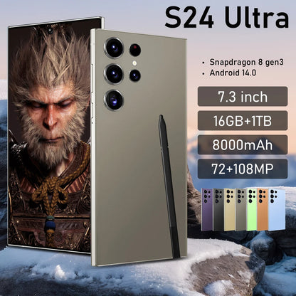 7.3 Inch Full HD S24 Ultra Smartphone with Deca Core CPU 5G Dual Sim 1TB Storage 108MP Rear Camera LTE & CDMA Mobile Phones