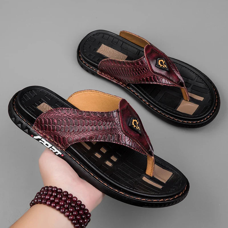 2025 Casual Slippers Sandal Mens High Quality Flip Flop Men Summer Shoes Genuine Leather Men Sandals Slippers Outdoor