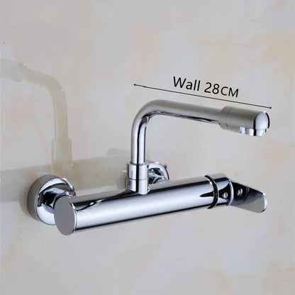 Brass Black Kitchen Faucets 360 Rotate Dual Hole Wall Mounted Silver Bathroom Faucet Cold Hot Water Folding Crane Sink Mixer Tap