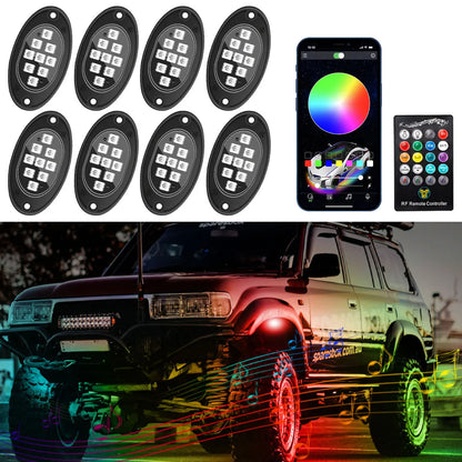 12V Mini Rock Light Colorful LED Ambient Music Lamp for Car UTV Wireless App Remote Control New Underglow Light for Car Chassis