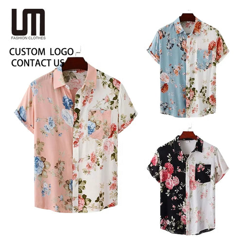 2025 Hot Selling Men Hawaiian Shirt - Summer Short Sleeve Casual Button Down Beach Shirt with Flower Print (OEM/ODM Wholesale)