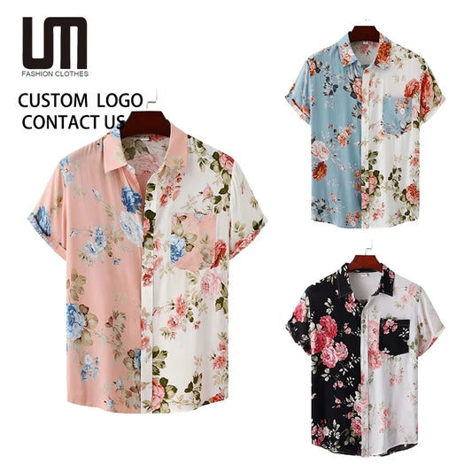 2025 Hot Selling Men Hawaiian Shirt - Summer Short Sleeve Casual Button Down Beach Shirt with Flower Print (OEM/ODM Wholesale)