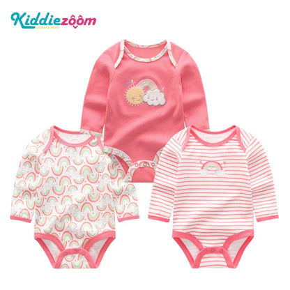 100% Cotton Jumpsuits 3Pieces Newborn Baby Boy Clothes Cartoon Bodysuit Print Long Sleeve Baby Girls Clothes 0-12M Spring Autumn