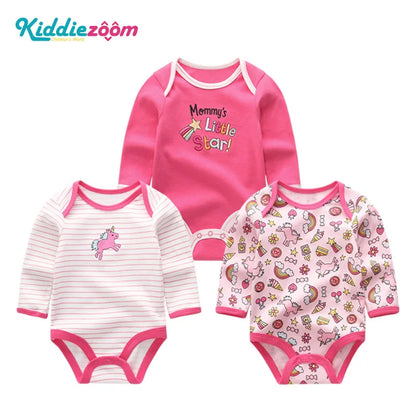 100% Cotton Jumpsuits 3Pieces Newborn Baby Boy Clothes Cartoon Bodysuit Print Long Sleeve Baby Girls Clothes 0-12M Spring Autumn