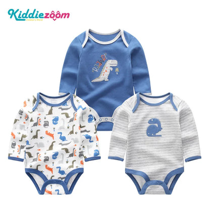100% Cotton Jumpsuits 3Pieces Newborn Baby Boy Clothes Cartoon Bodysuit Print Long Sleeve Baby Girls Clothes 0-12M Spring Autumn