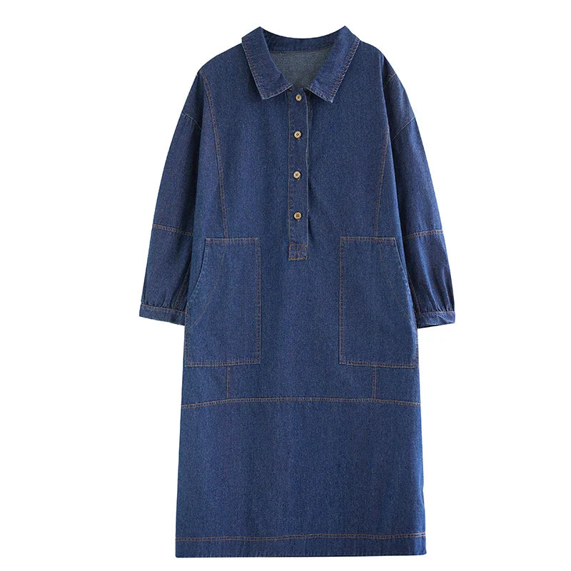 Boutique Wholesale 2026 Autumn New Fashionable Loose and Slimming Mid to Long Denim Women's Dress