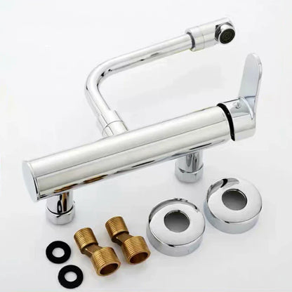 Brass Black Kitchen Faucets 360 Rotate Dual Hole Wall Mounted Silver Bathroom Faucet Cold Hot Water Folding Crane Sink Mixer Tap