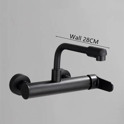 Brass Black Kitchen Faucets 360 Rotate Dual Hole Wall Mounted Silver Bathroom Faucet Cold Hot Water Folding Crane Sink Mixer Tap