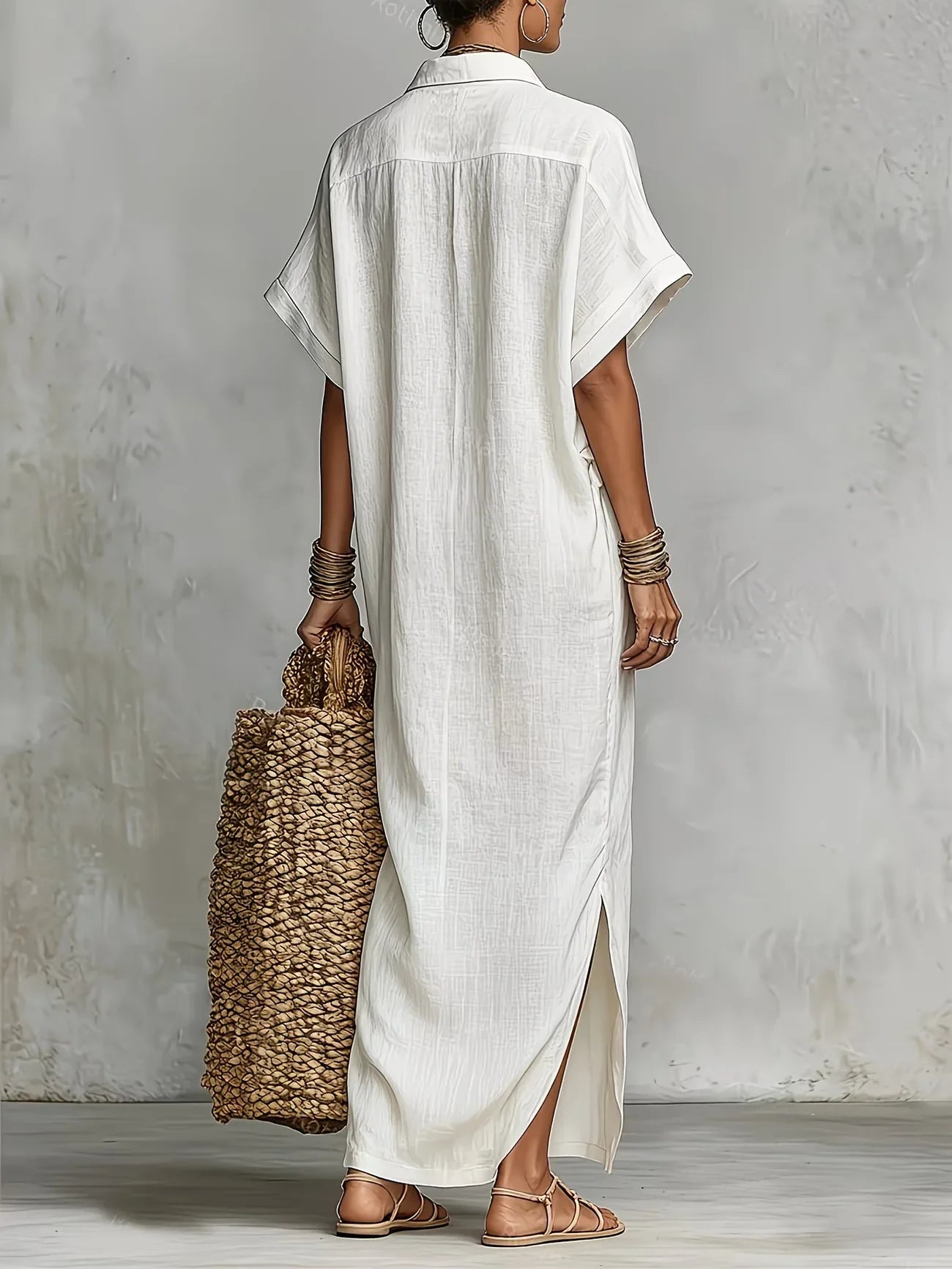 2026 Summer Maxi Pure Color Casual Fashion Sleeve Flared Side Split Dress