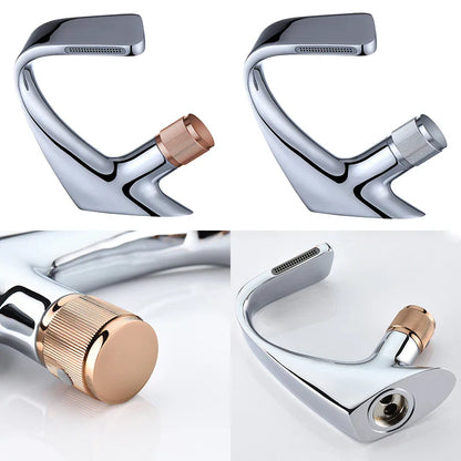 Black Faucet Bathroom Sink Faucets Hot Cold Water Mixer Crane Deck  Mounted Single Hole Bath Tap Chrome Finished ELM457
