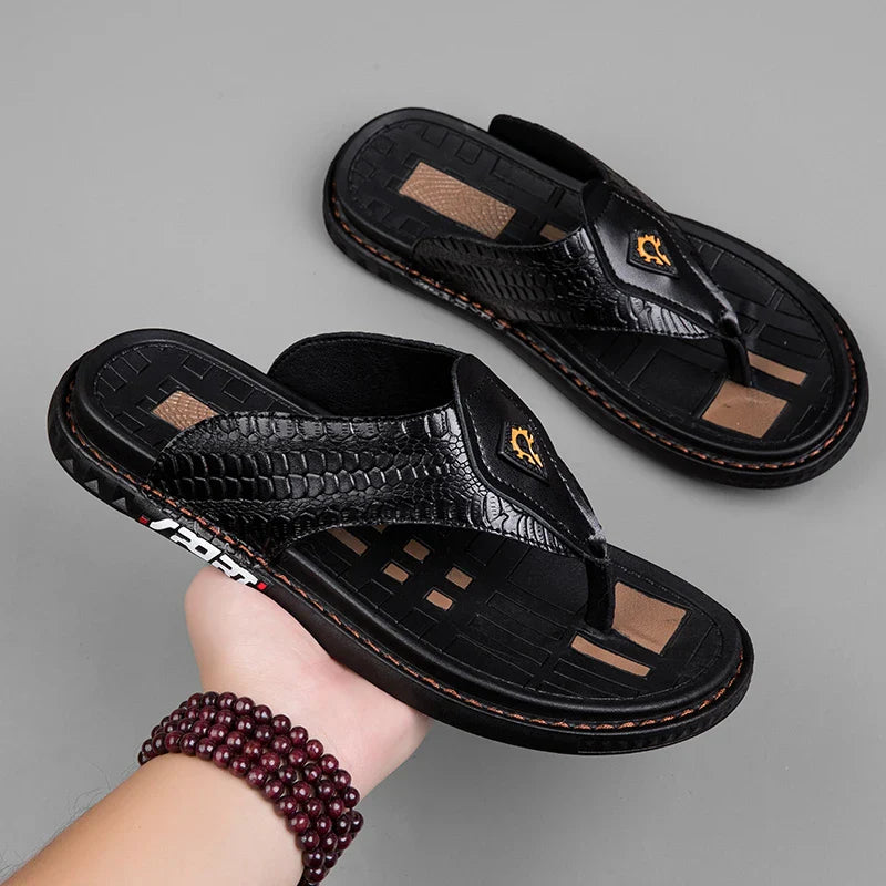 2025 Casual Slippers Sandal Mens High Quality Flip Flop Men Summer Shoes Genuine Leather Men Sandals Slippers Outdoor