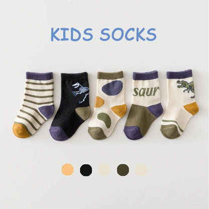 5 Pairs/Lot Toddler Socks Newborn Baby Soft Prewalker Spring Cotton Girl Kids Autumn Infant Cartoon Striped Print Sock 0-12Y