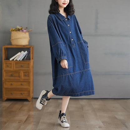 Boutique Wholesale 2026 Autumn New Fashionable Loose and Slimming Mid to Long Denim Women's Dress