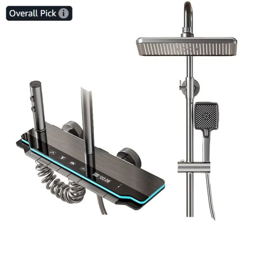 2026 New  Factory Price Shower System Digital Display Shower Faucet Set Space Aluminum Wall Mount Piano Keys Rain Shower Set