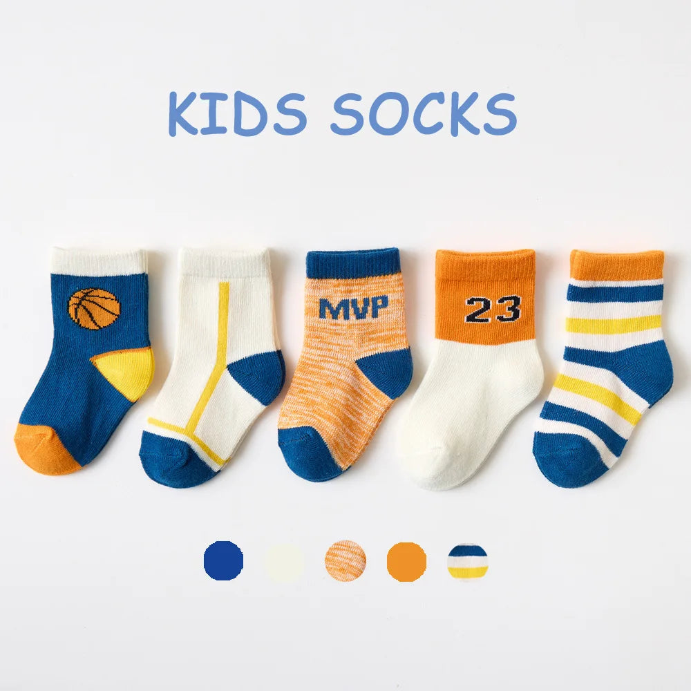 5 Pairs/Lot Toddler Socks Newborn Baby Soft Prewalker Spring Cotton Girl Kids Autumn Infant Cartoon Striped Print Sock 0-12Y