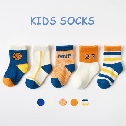 5 Pairs/Lot Toddler Socks Newborn Baby Soft Prewalker Spring Cotton Girl Kids Autumn Infant Cartoon Striped Print Sock 0-12Y