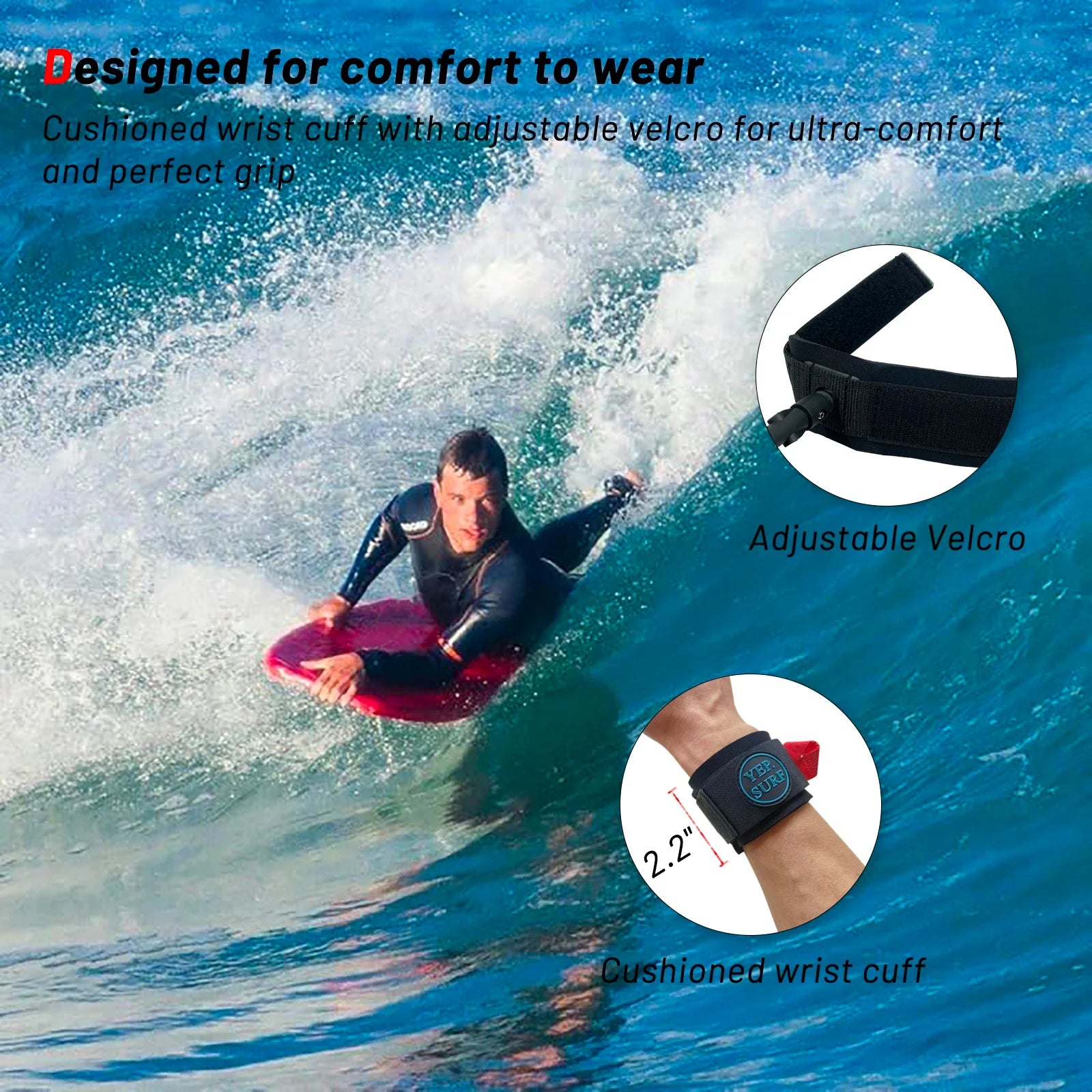 Customized Bodyboard Leash Surfboard 5ft5mm Coil Leash Wrist Cuff Leash Wave Board Premium TPU Rope for Wrist Bicep Surf Shop