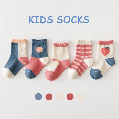 5 Pairs/Lot Toddler Socks Newborn Baby Soft Prewalker Spring Cotton Girl Kids Autumn Infant Cartoon Striped Print Sock 0-12Y